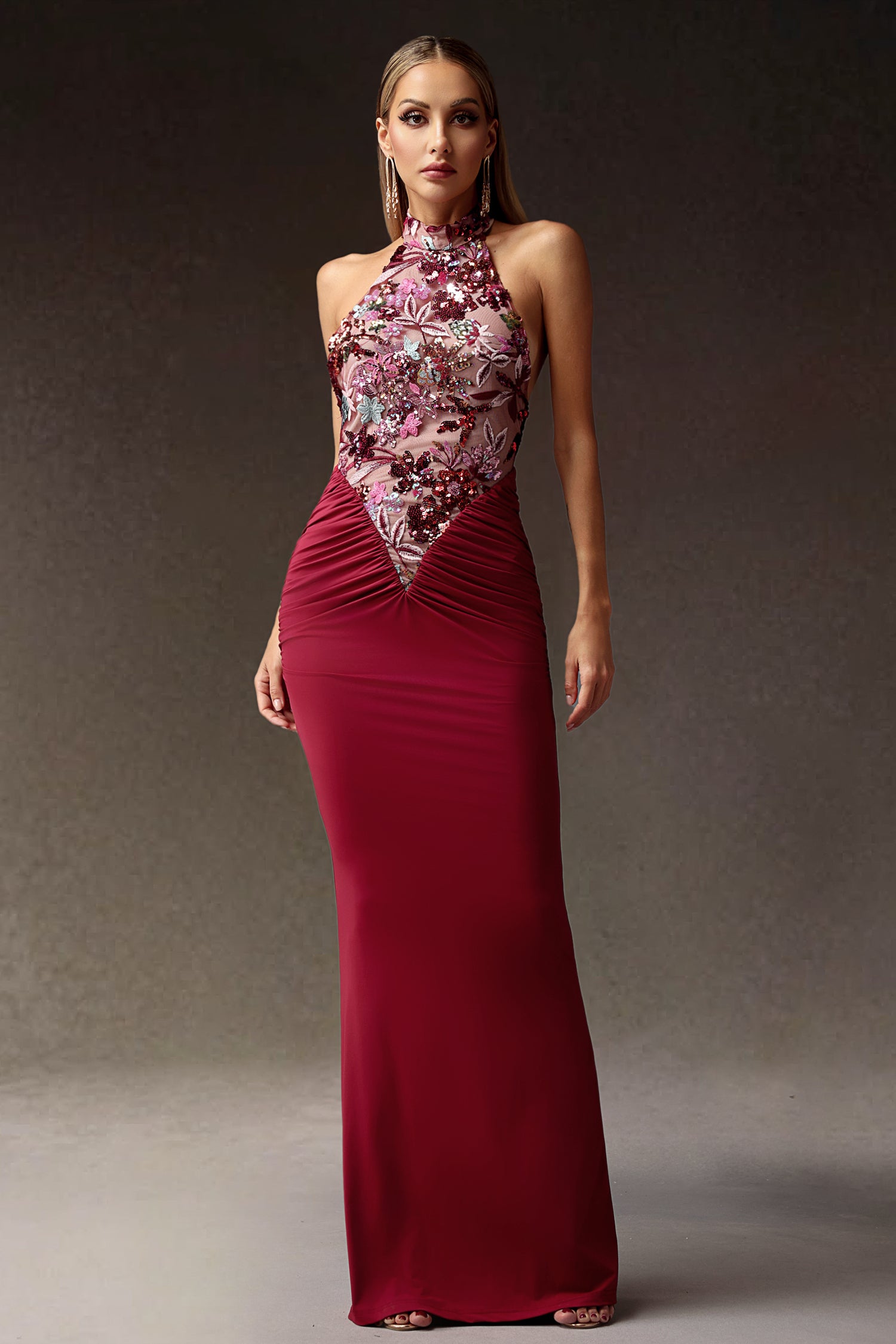 Elisabeth – Schmales Maxikleid mit Blumen-Pailletten
