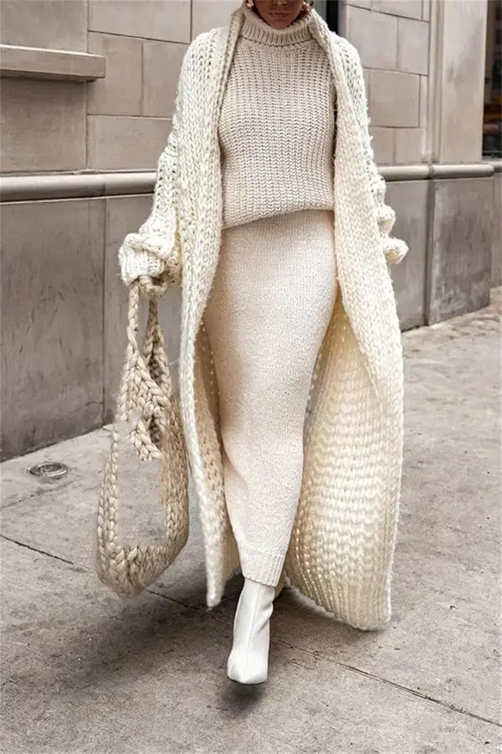 Winter Warm Comfort Cream Knit Long Cardigan