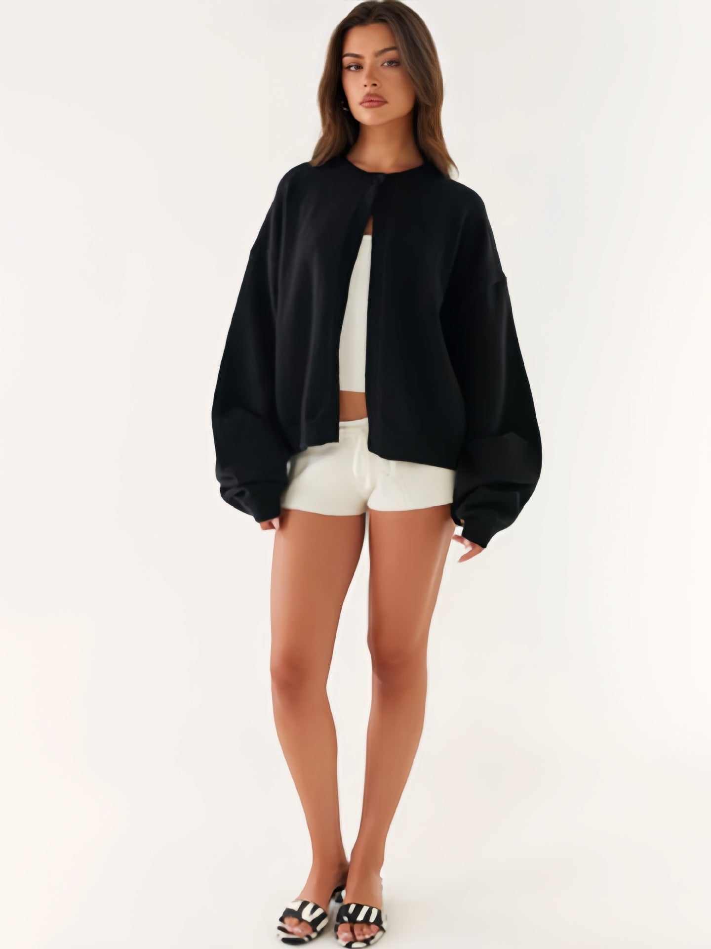 Casual Comfortable Minimalist Black Loose Cardigan