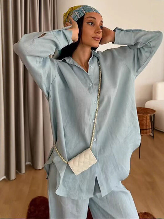 Home Comfortable Cozy Light Blue Two Piece Set