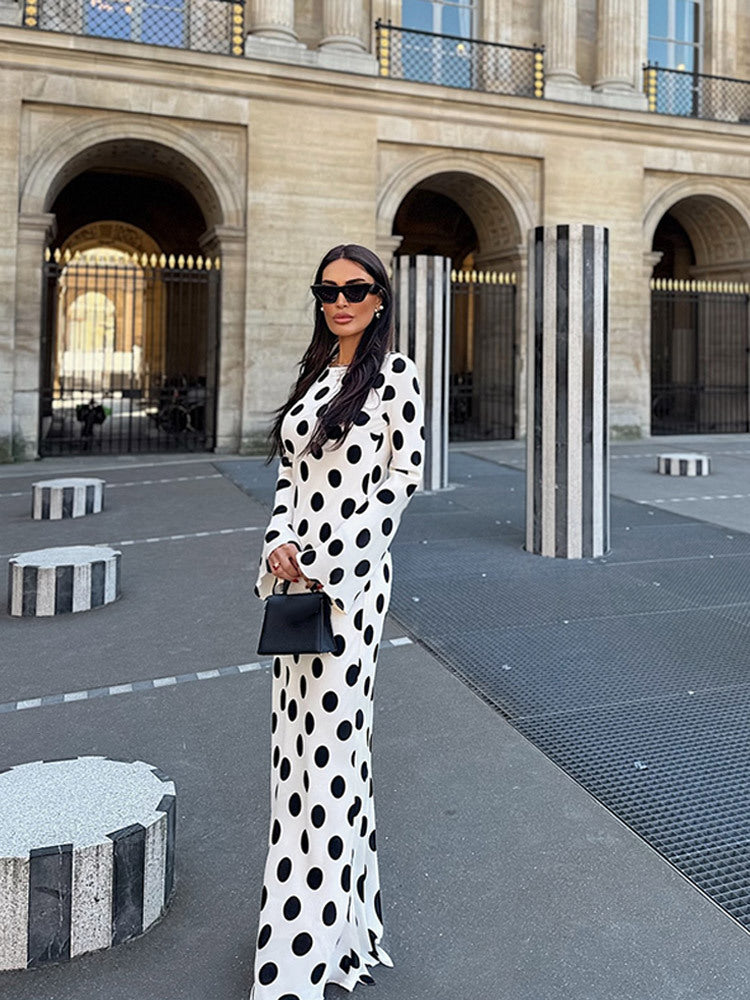 Retro Black and White Polka Dot Mermaid Maxi Dress