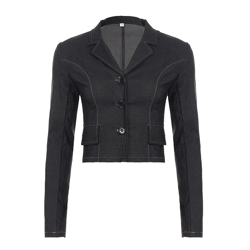 Daily Casual Retro Denim Cropped Jacket