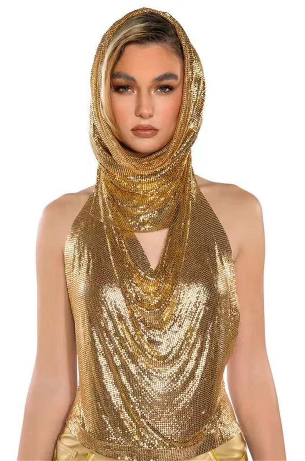 Trendsetting Avant-garde Sequin Halter Top