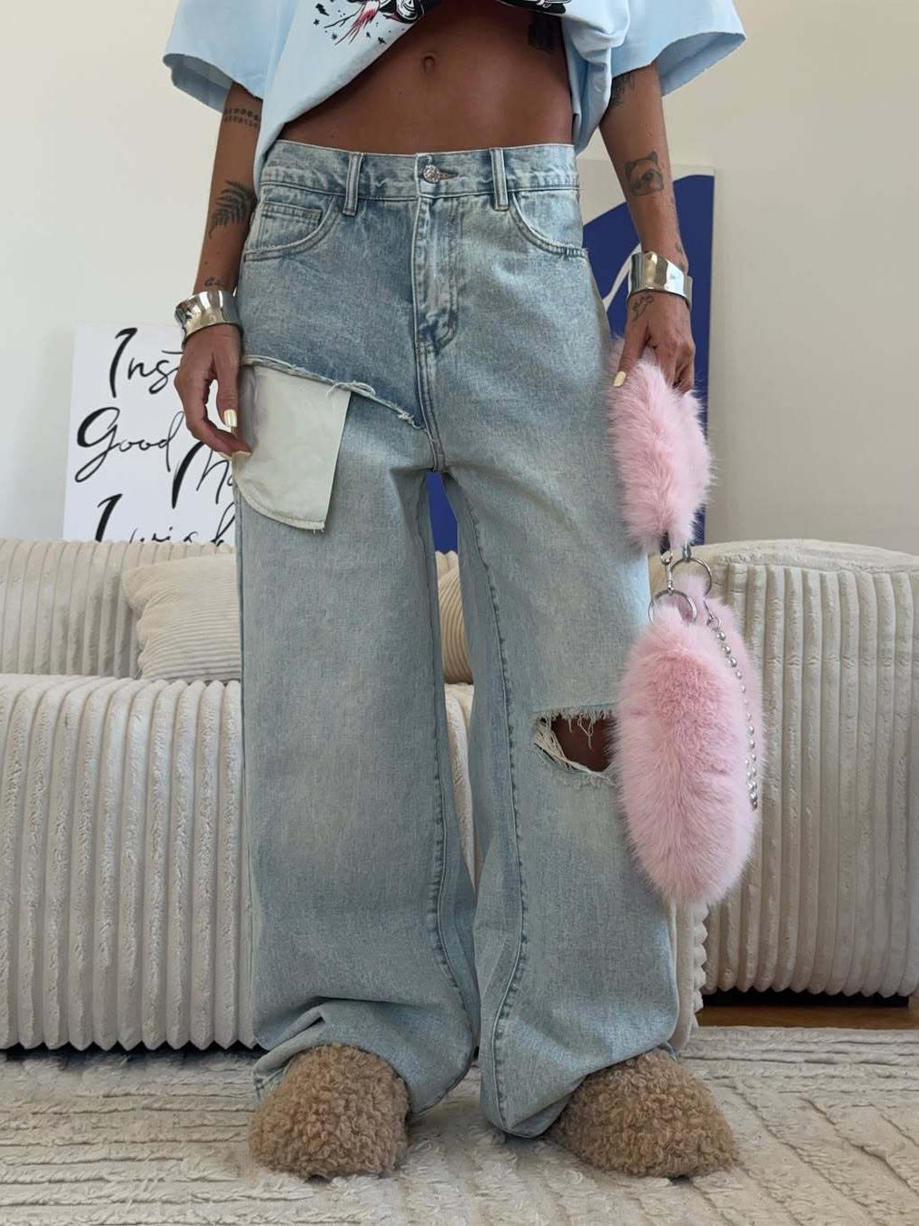 Artsy Trendy Distressed Washed Jeans