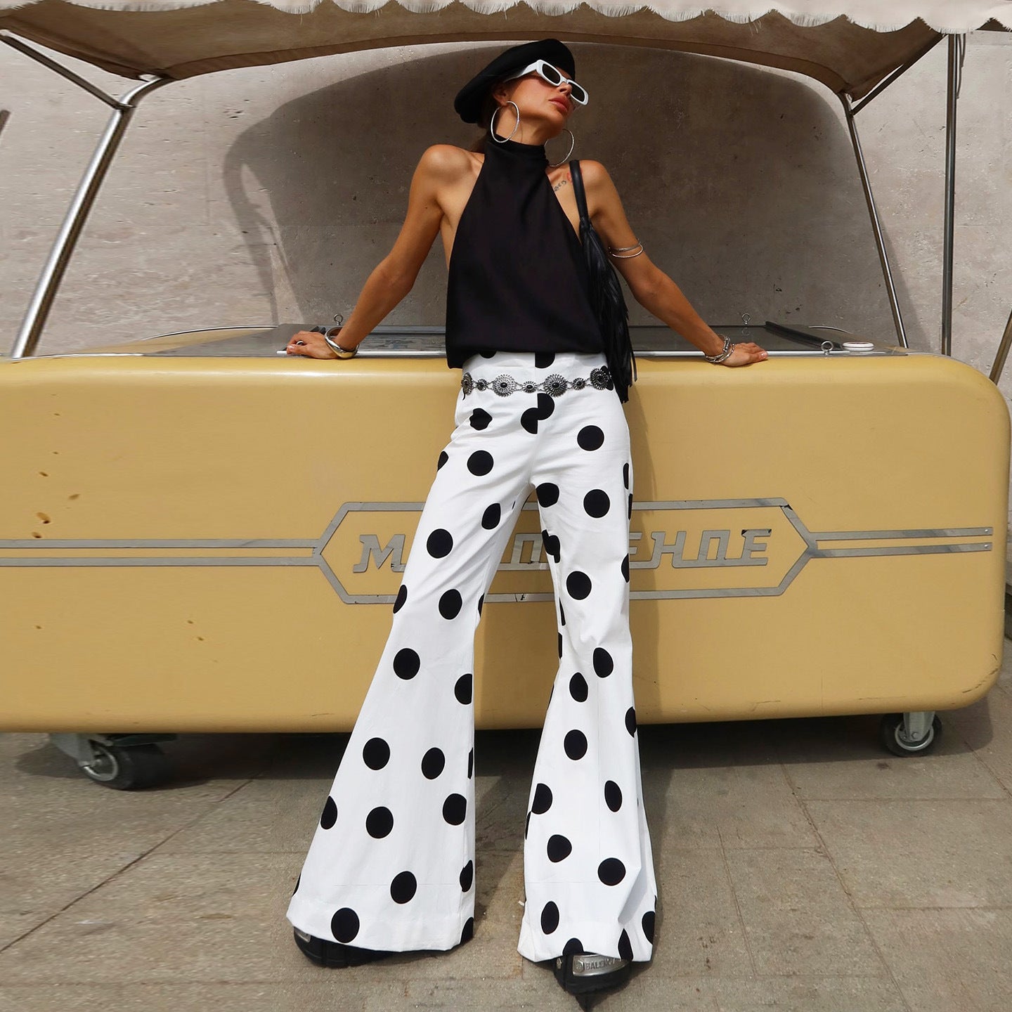 Casual Retro Stylish Polka Dot Flare Pants