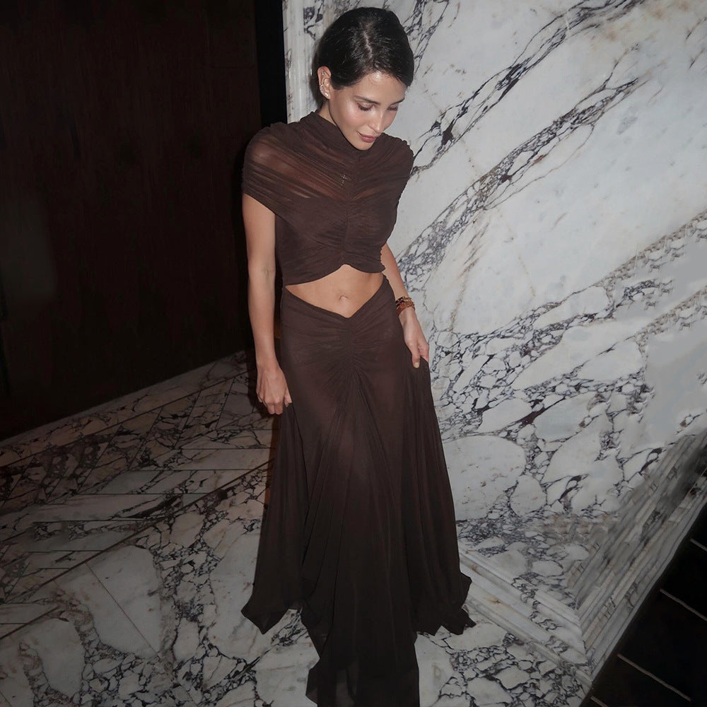 Luxury Party Sexy Belly - Baring Gathered Maxi Dress