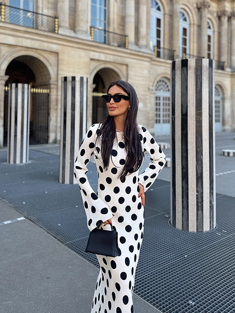 Retro Black and White Polka Dot Mermaid Maxi Dress