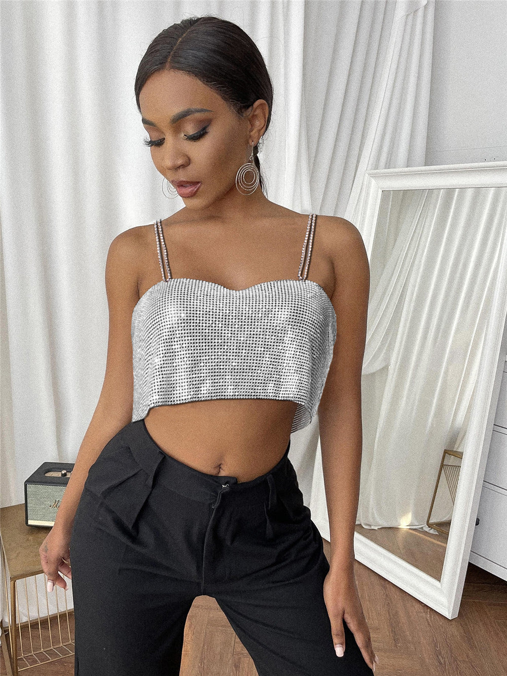 Disco Club Shinning Metallic Cami Top