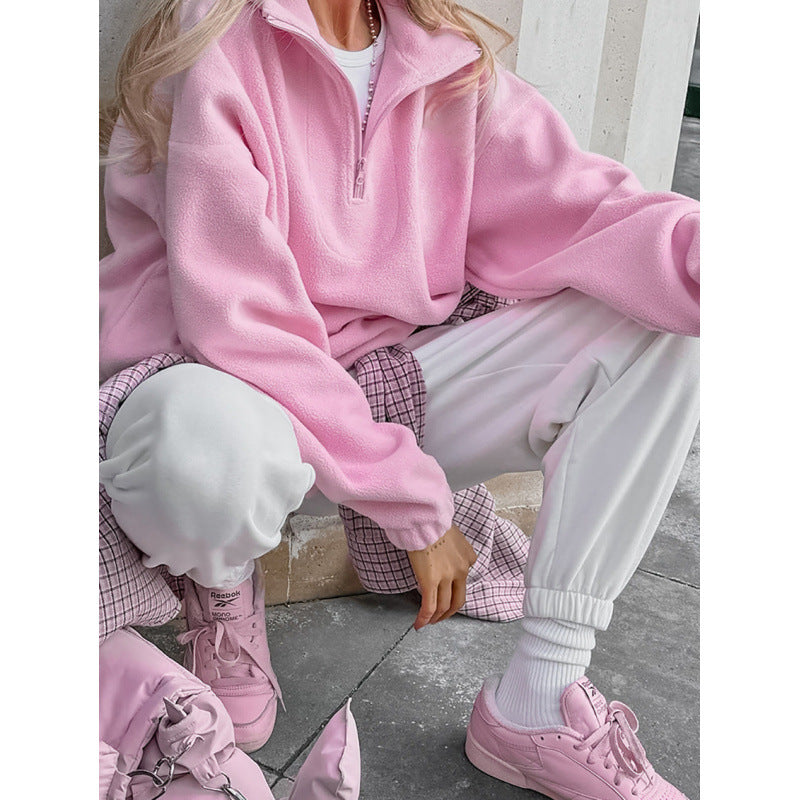 Casual Vibrant Pink Fleece Oversize Sweatshirt