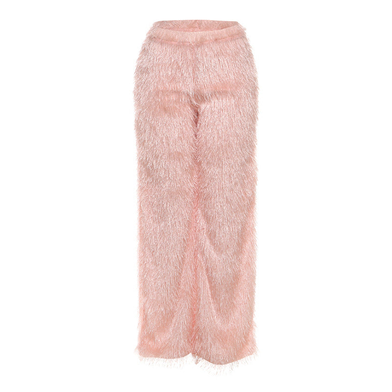 Pantalon droit duveteux et audacieux de fête