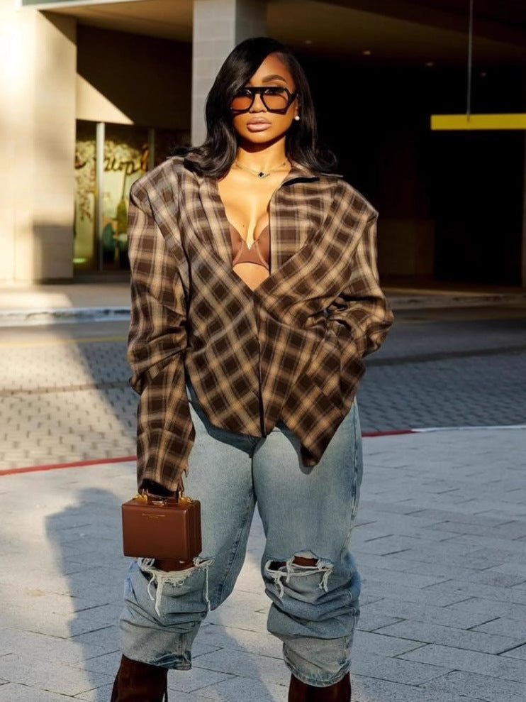 Urban Plaid Oversize Deconstruction Shirt