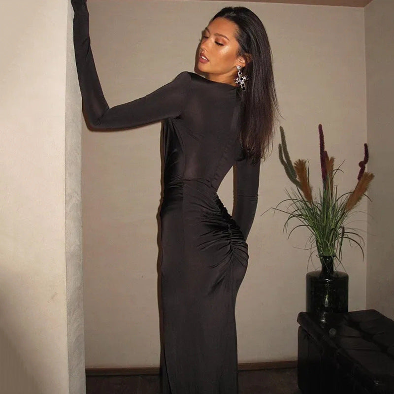 Casual Party Alluring Deep - V Slit Black Maxi Dress