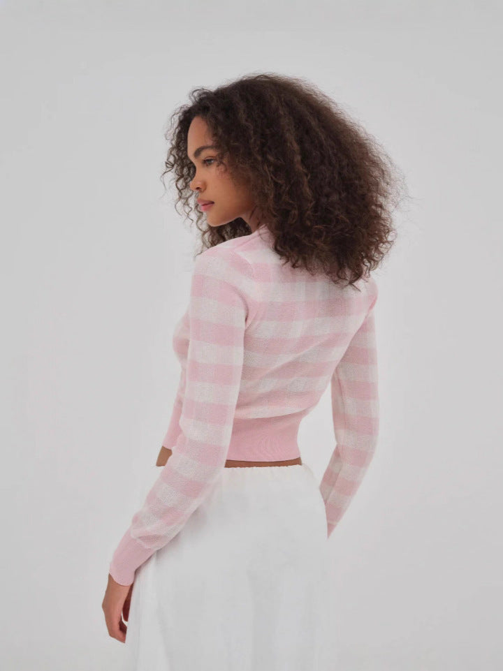Casual Sweet Soft Pink Striped Cardigen