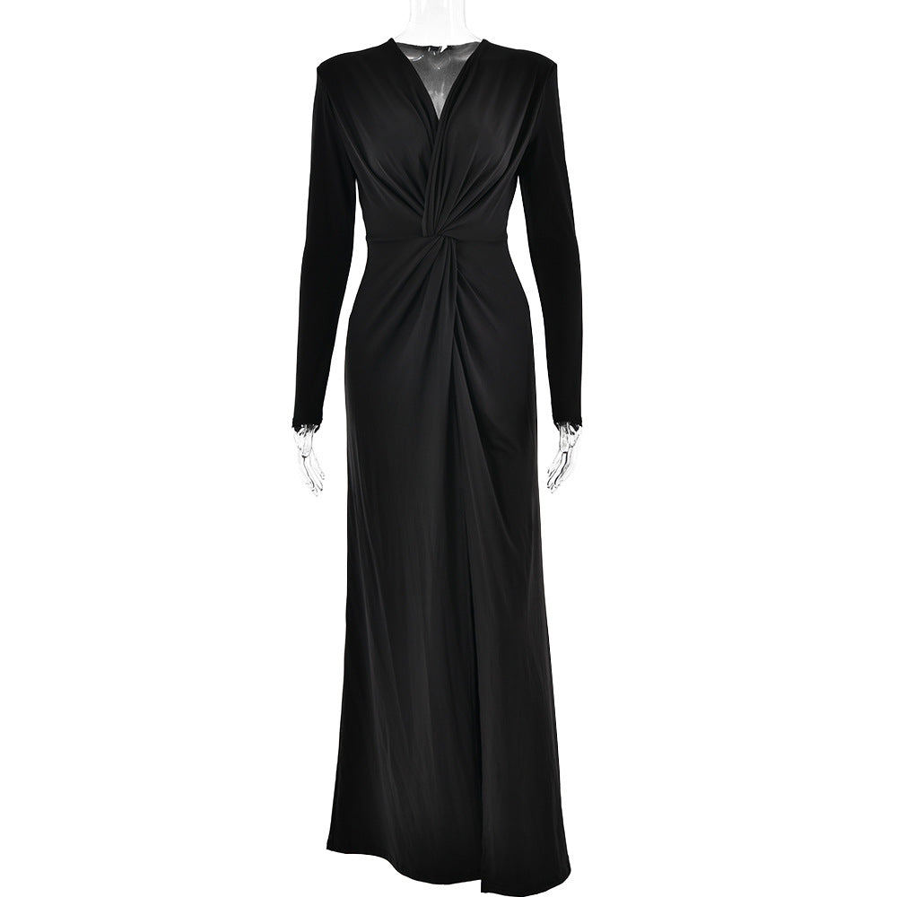 Casual Party Alluring Deep - V Slit Black Maxi Dress