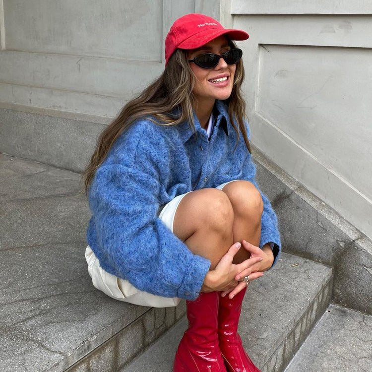 Casual Chic Blue Woolen Jacket