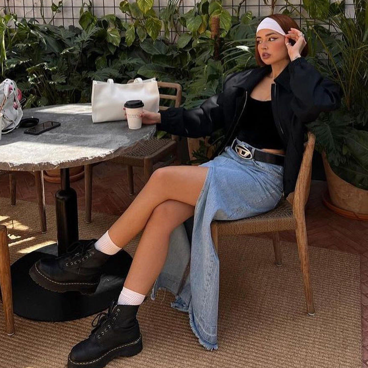 Jupe en jean fendue style urbain cool
