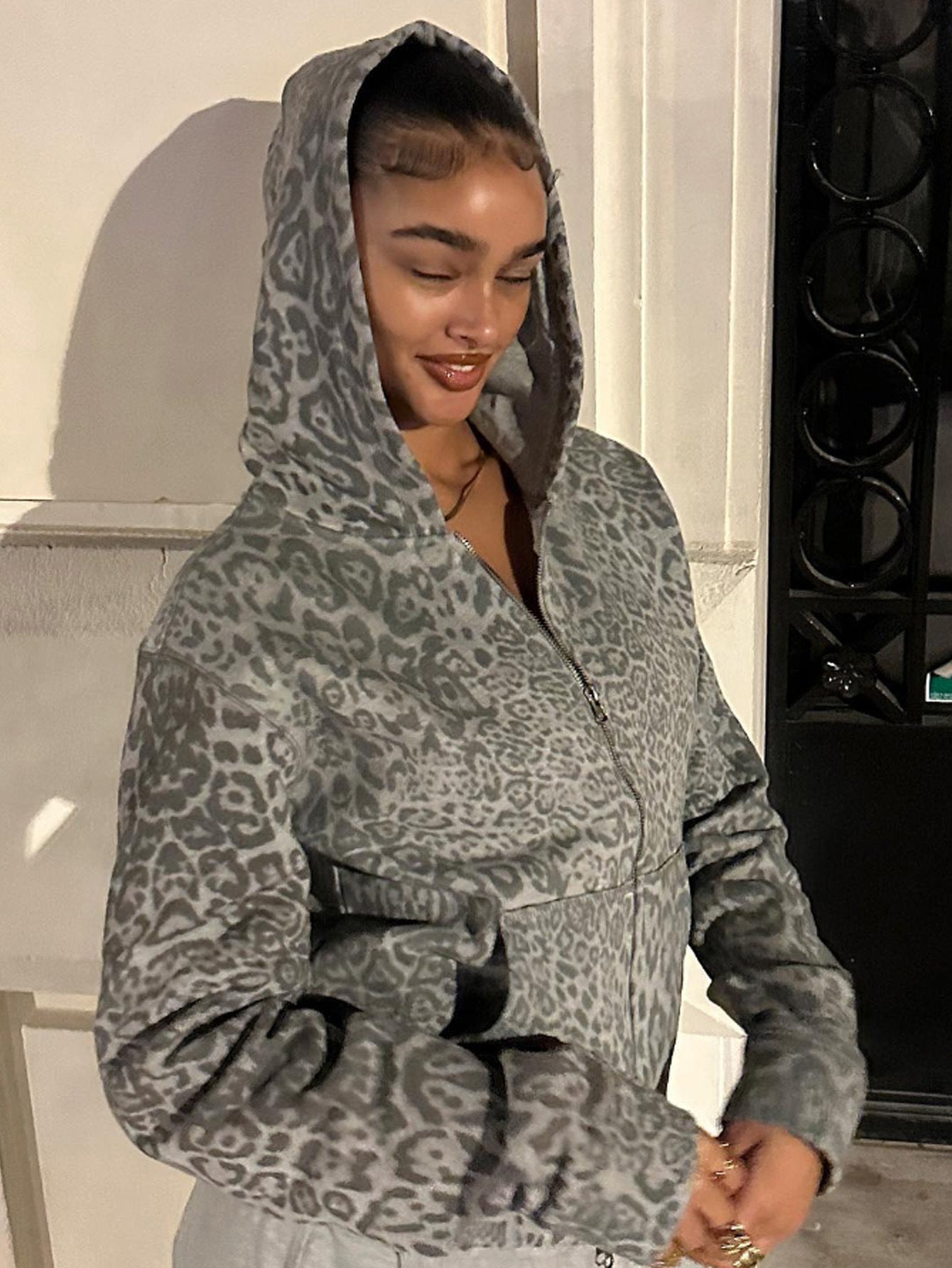 Night Street Casual Leopard Print Hooded Jacket