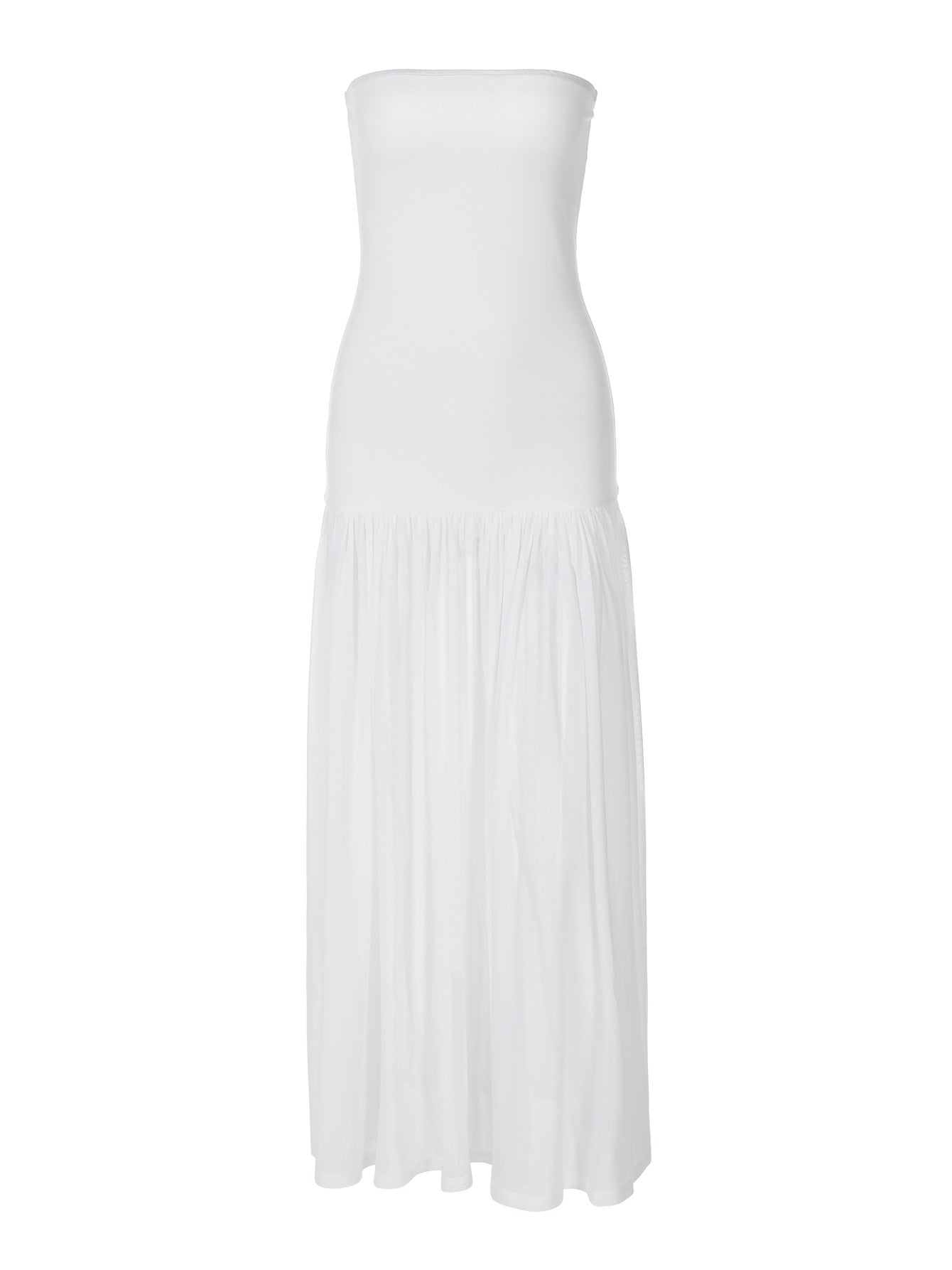 Robe longue blanche élégante et captivante à épaules dénudées