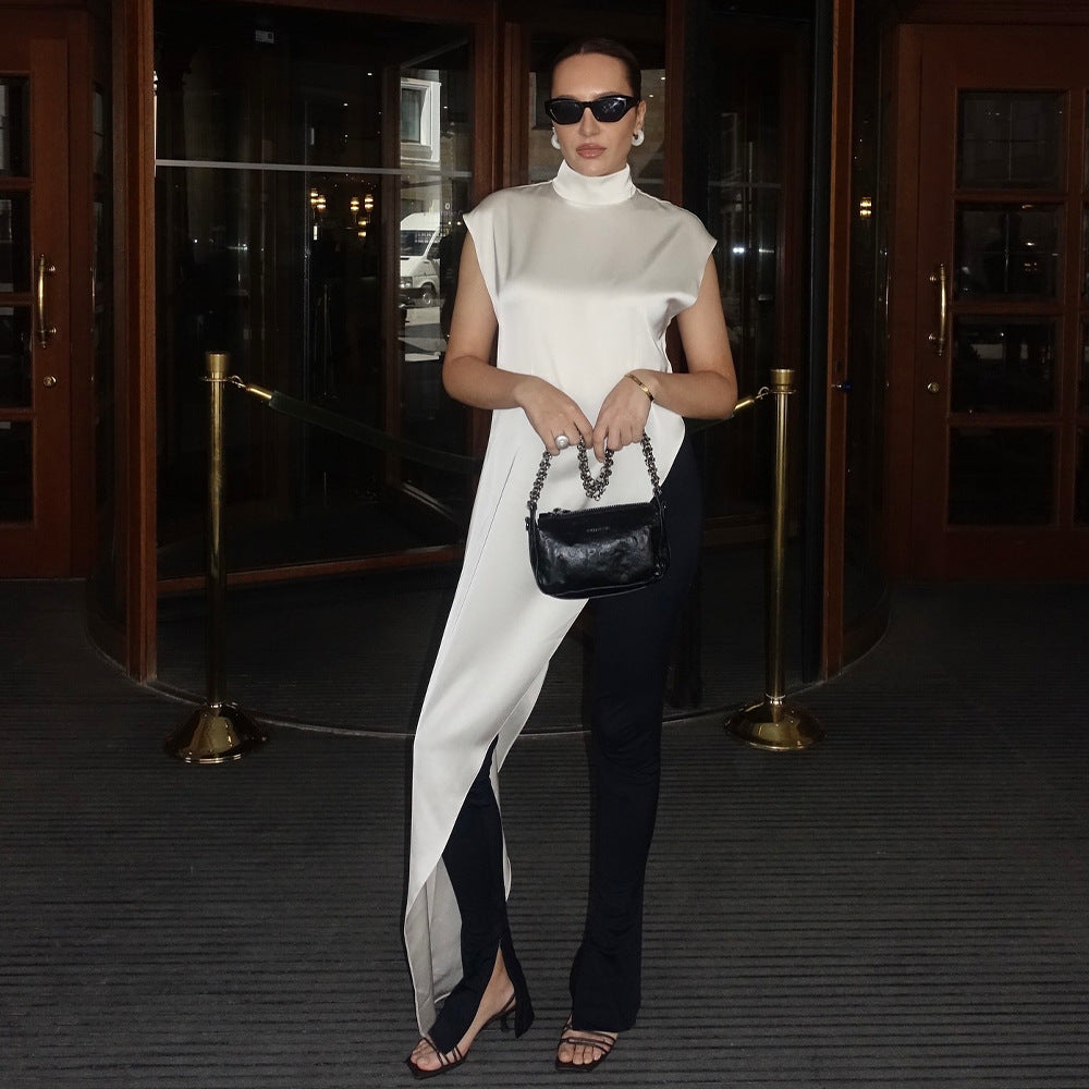 Urban Evening Chic Confident Asymmetrical Satin Top