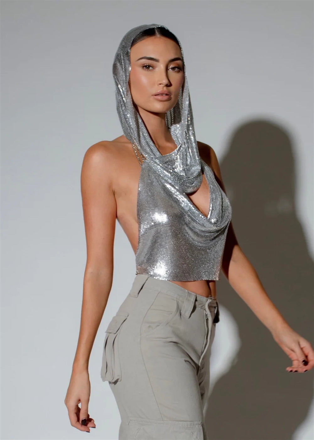 Trendsetting Avant-garde Sequin Halter Top