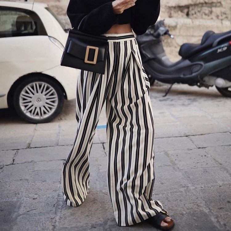 Pantalon large à rayures élégant et tendance