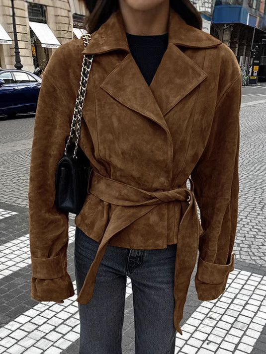 Street Chic Elegant Suede Trench Coat