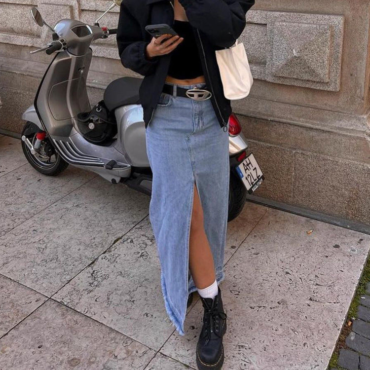 Jupe en jean fendue style urbain cool