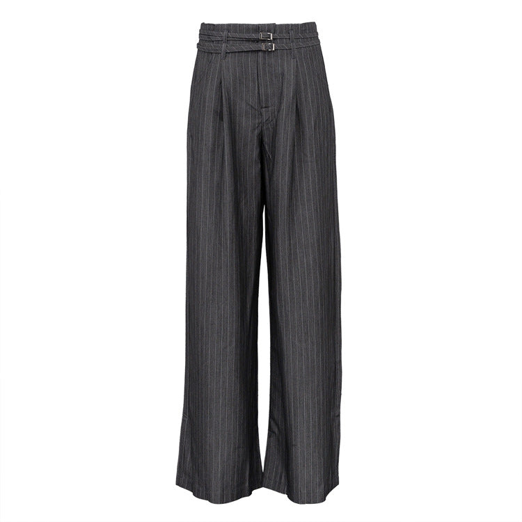 Street Elegant Professional Pinstriped Wide Leg Pants