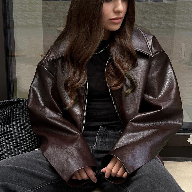 Cool Street Style Dark Maroon Leather Jacket