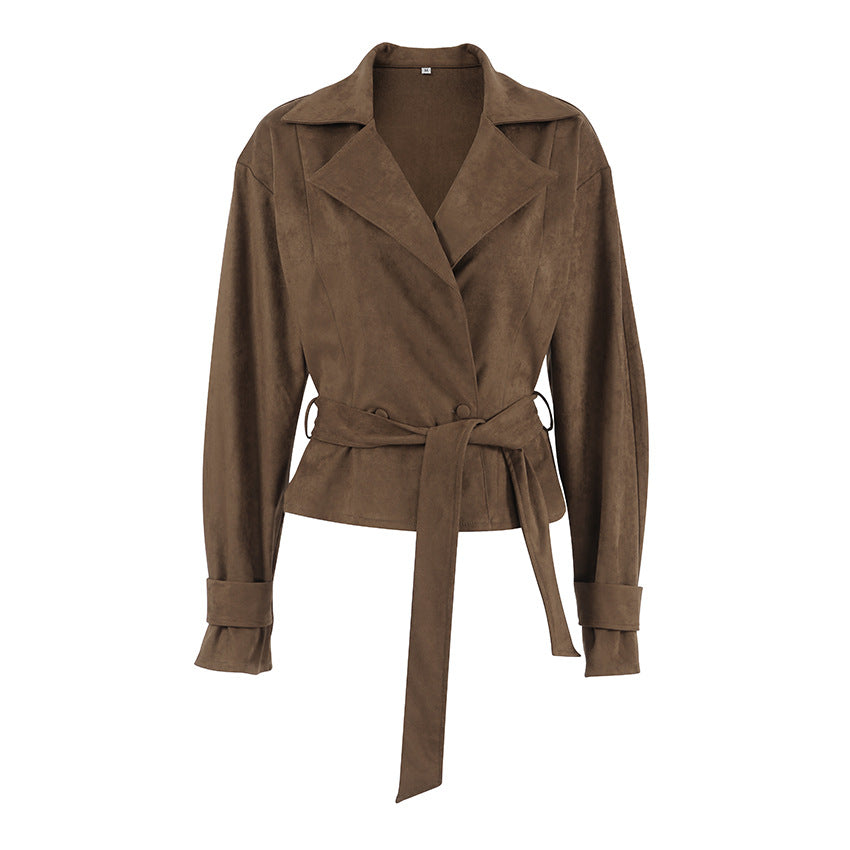 Street Chic Elegant Suede Trench Coat