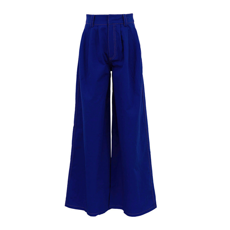Pantalon large taille haute bleu style urbain