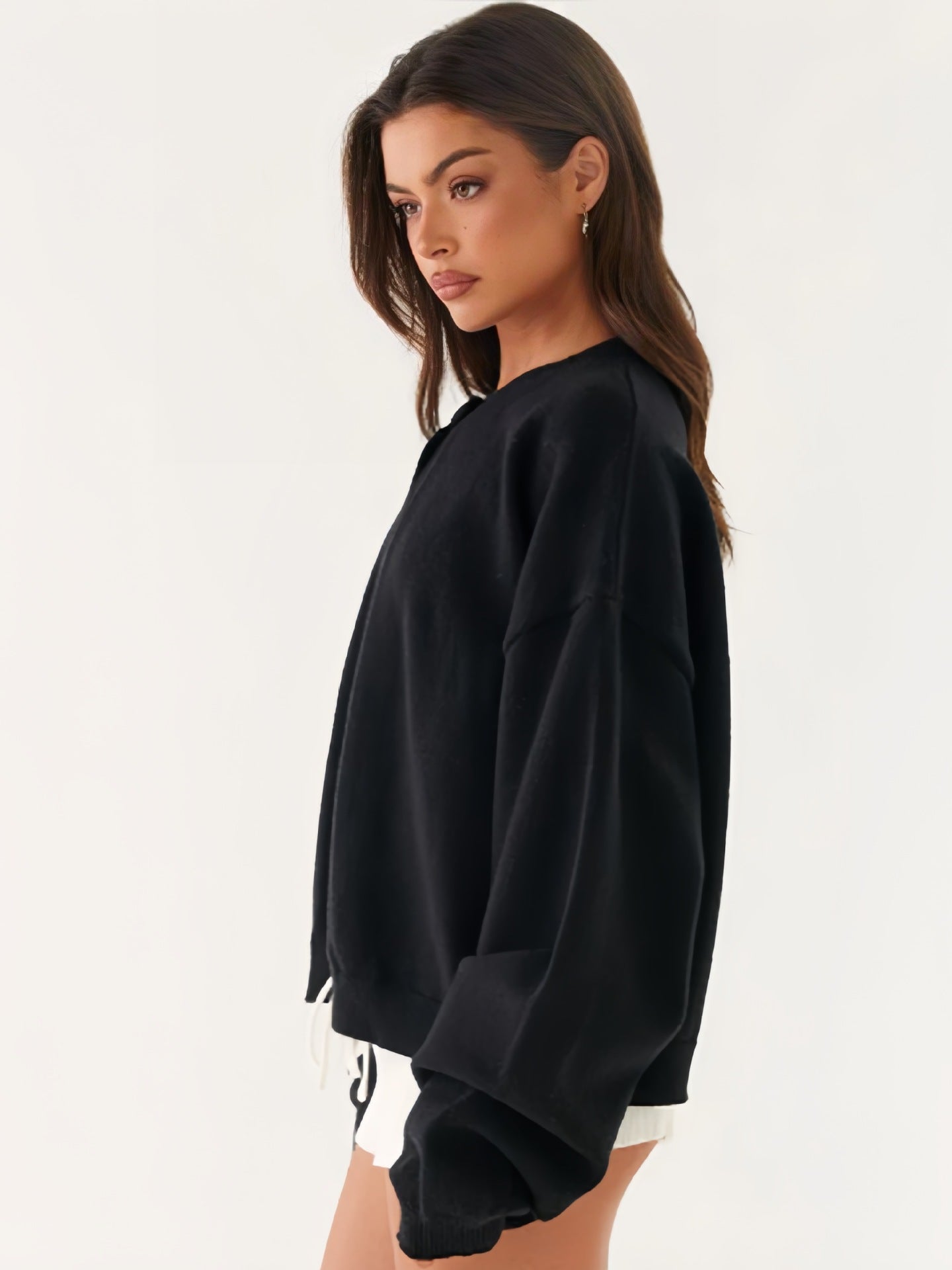 Casual Comfortable Minimalist Black Loose Cardigan