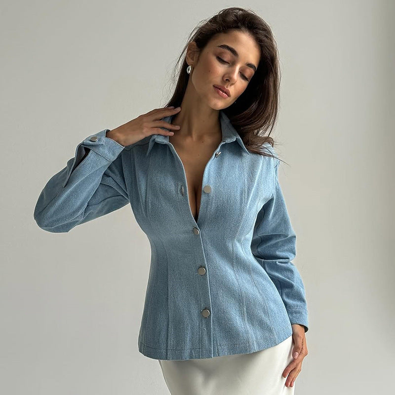 Casual Sophisticated Chic Tailored Fit Denim Jacket