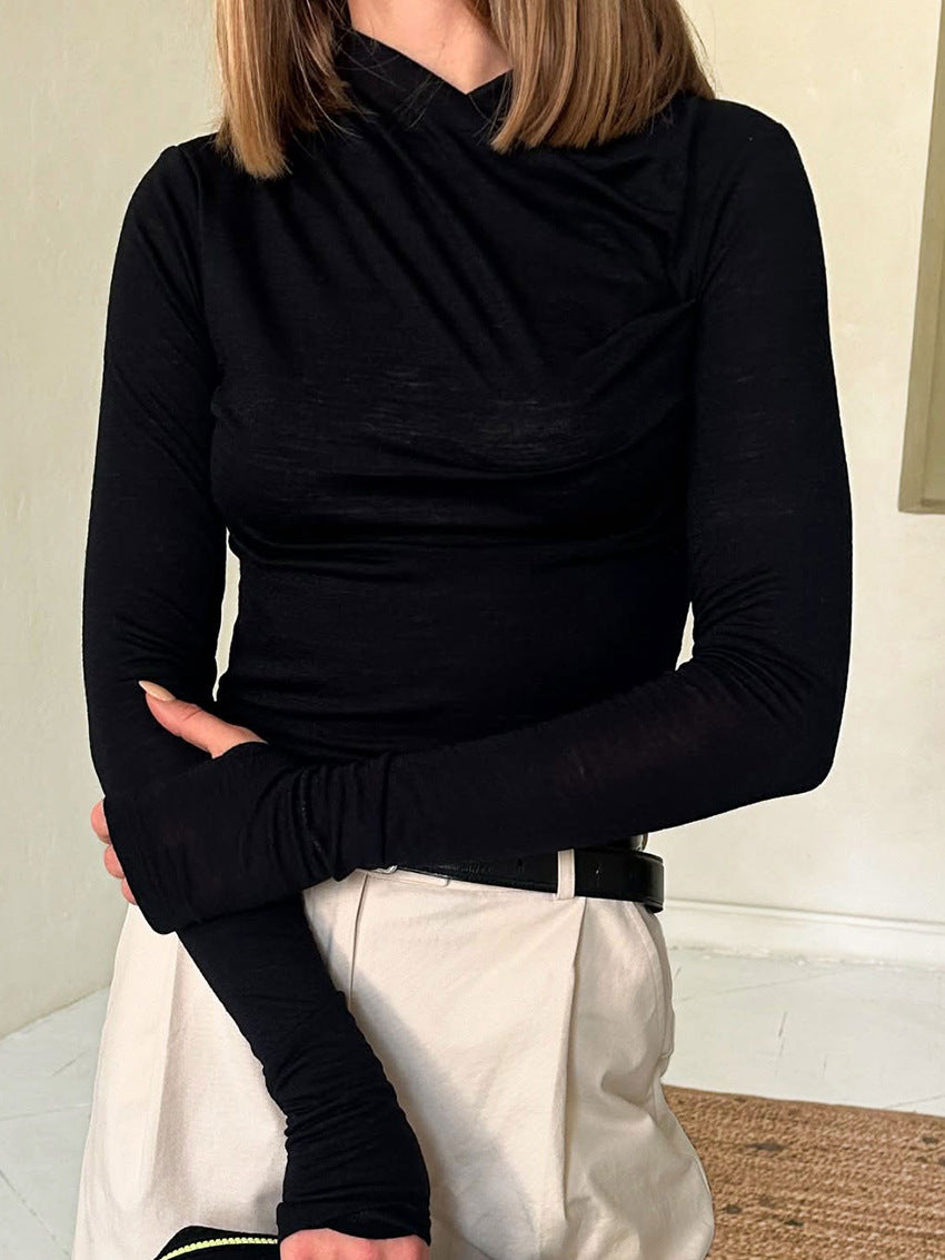 Home Relax Comfortable Ruched V - Neck Long Sleeve Top