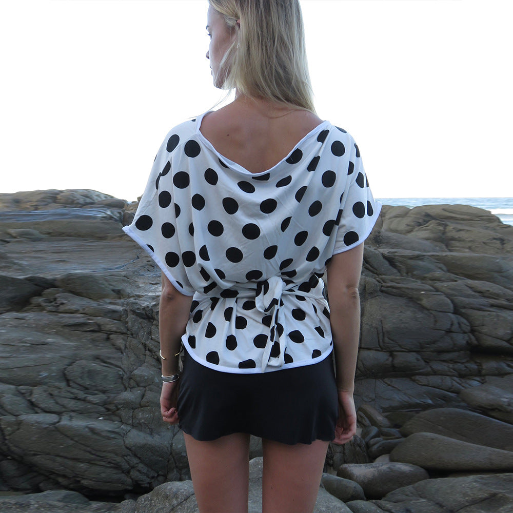 Street Stroll Retro Polka Dot Off Shoulder Top