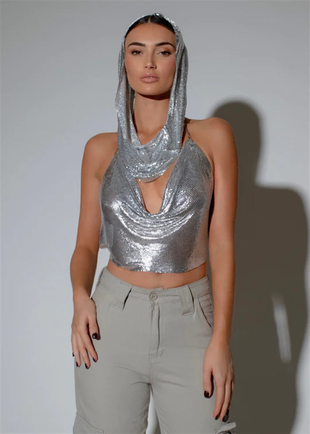 Trendsetting Avant-garde Sequin Halter Top
