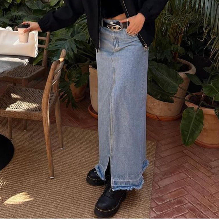 Jupe en jean fendue style urbain cool