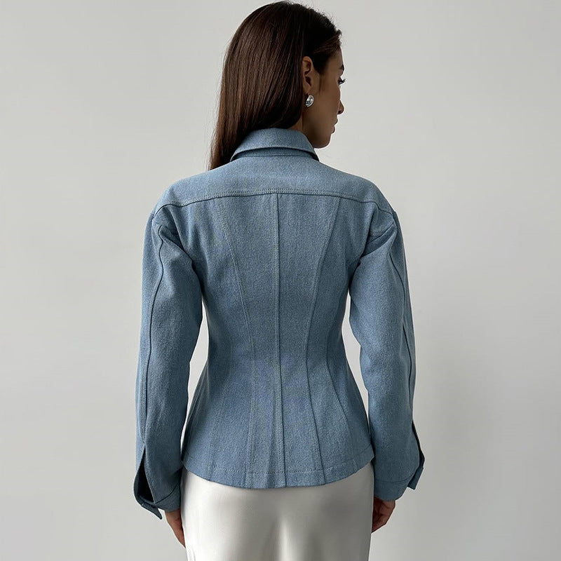 Casual Sophisticated Chic Tailored Fit Denim Jacket