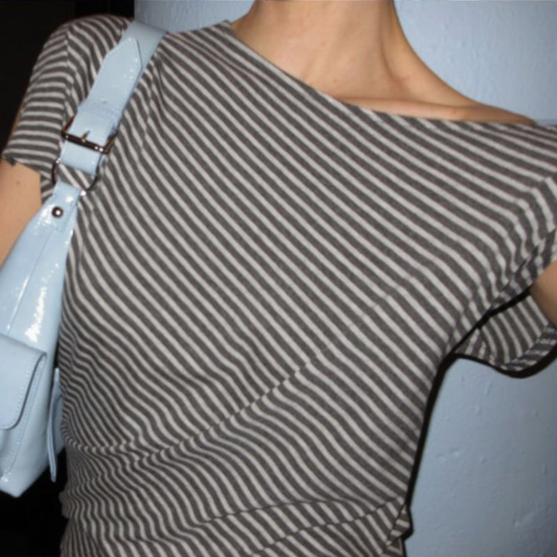 Daily Outing Casual Striped Off Shoulder Top