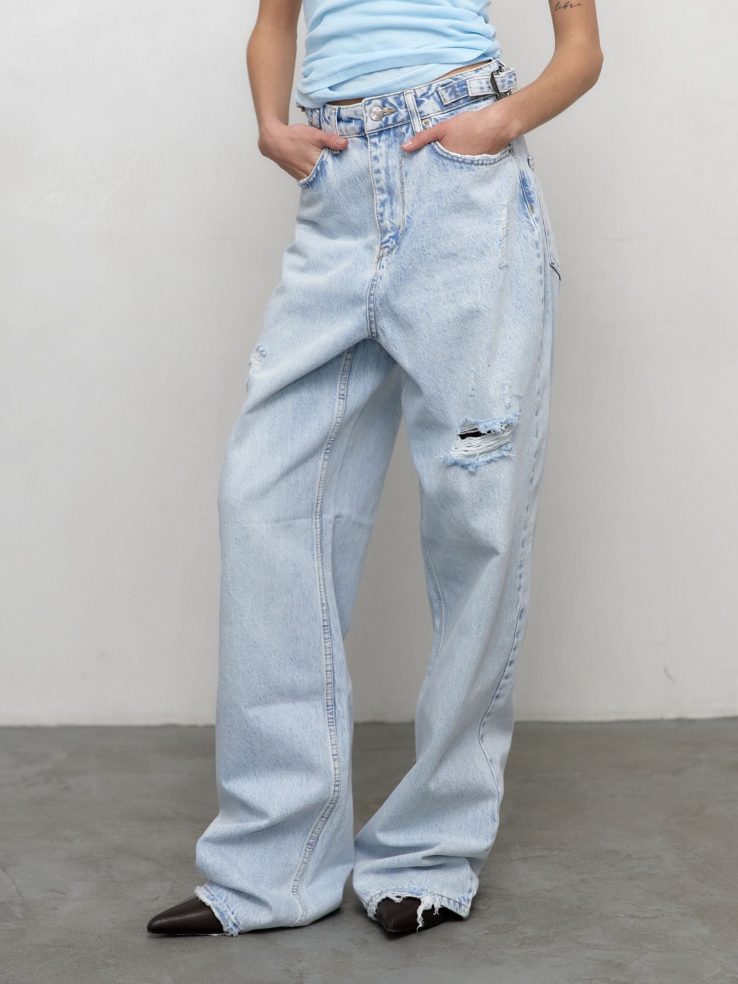 Casual Stylish Ripped Light Blue Jeans