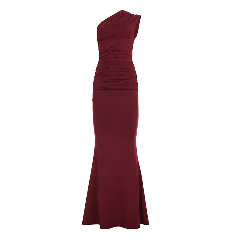 Party Charming Burgundy One Shoulder Maxi Dress
