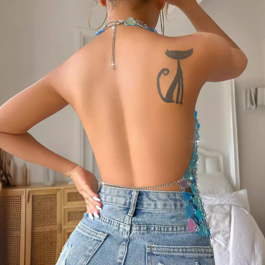 Festival Celebration Rainbow Sequin Halter Top