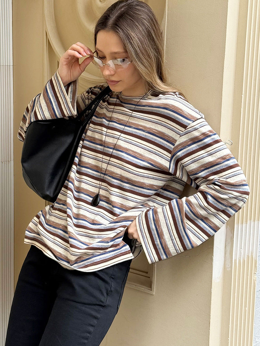 Street Stroll Casual Striped Long Sleeve Top