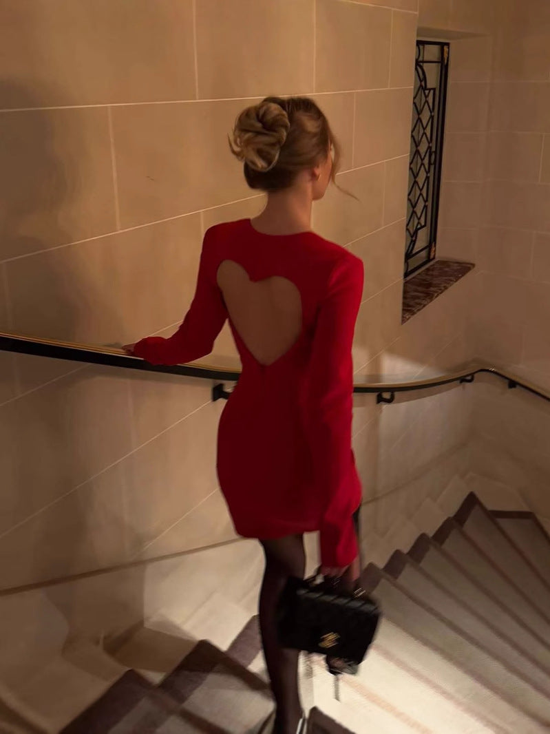 Date Cute Heart - Shaped Open Back Red Mini Dress