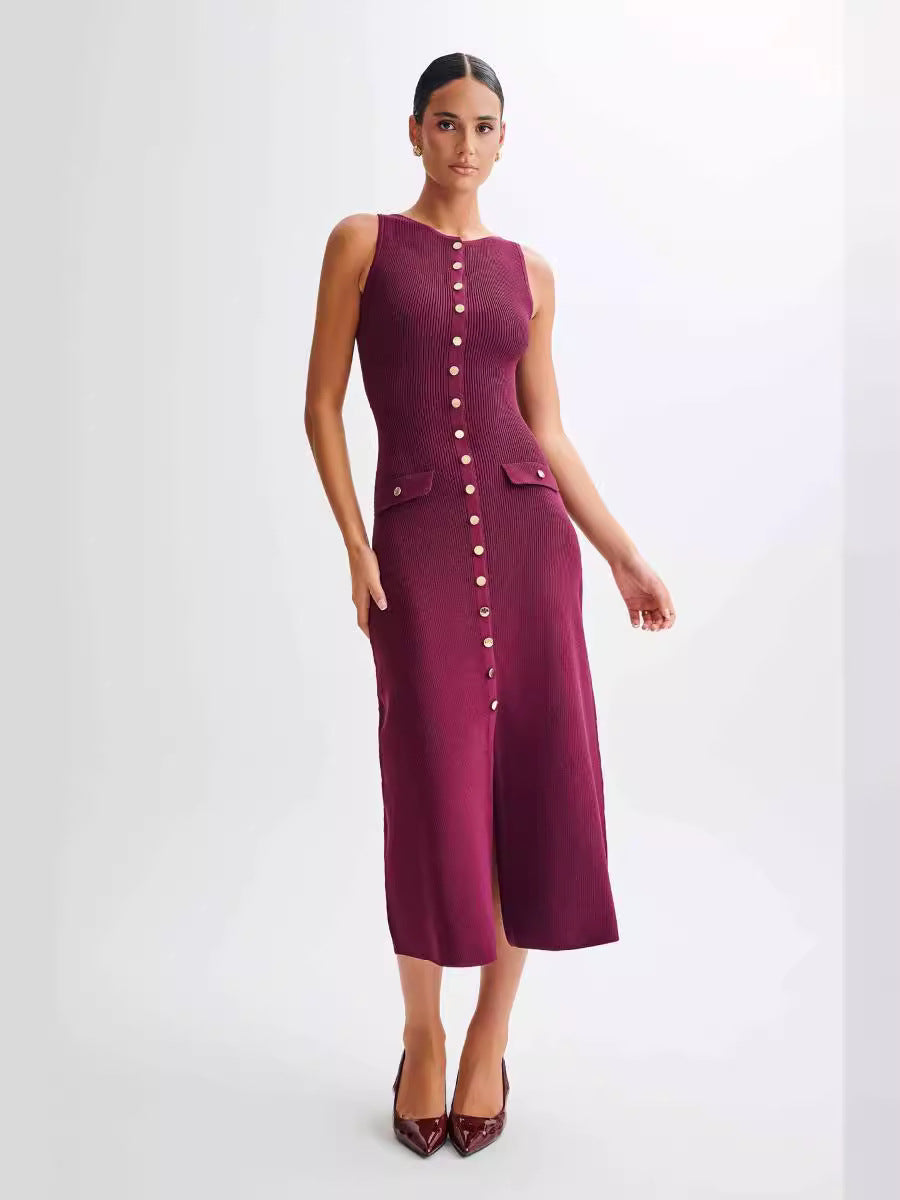 Office Simple Generous Sleeveless Midi Dress