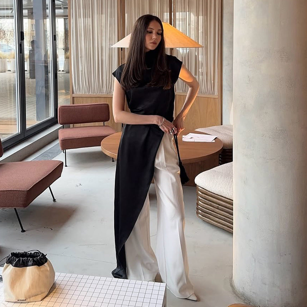 Urban Evening Chic Confident Asymmetrical Satin Top