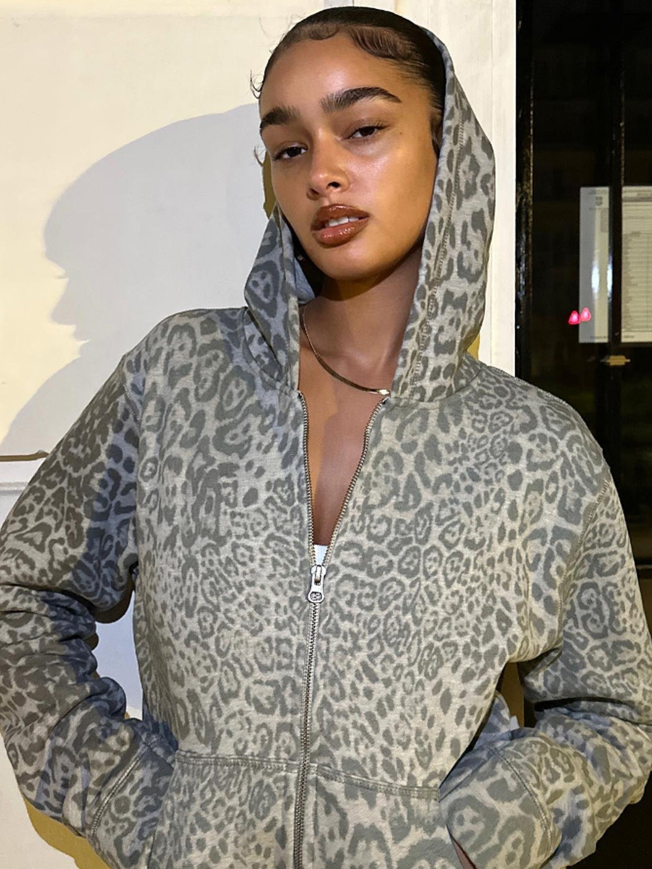 Night Street Casual Leopard Print Hooded Jacket