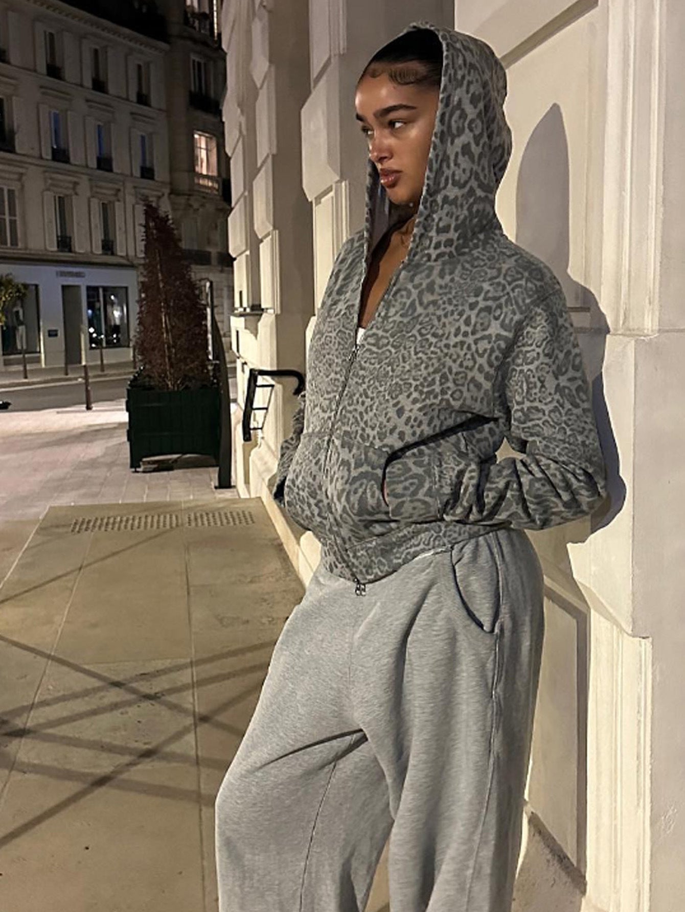 Night Street Casual Leopard Print Hooded Jacket