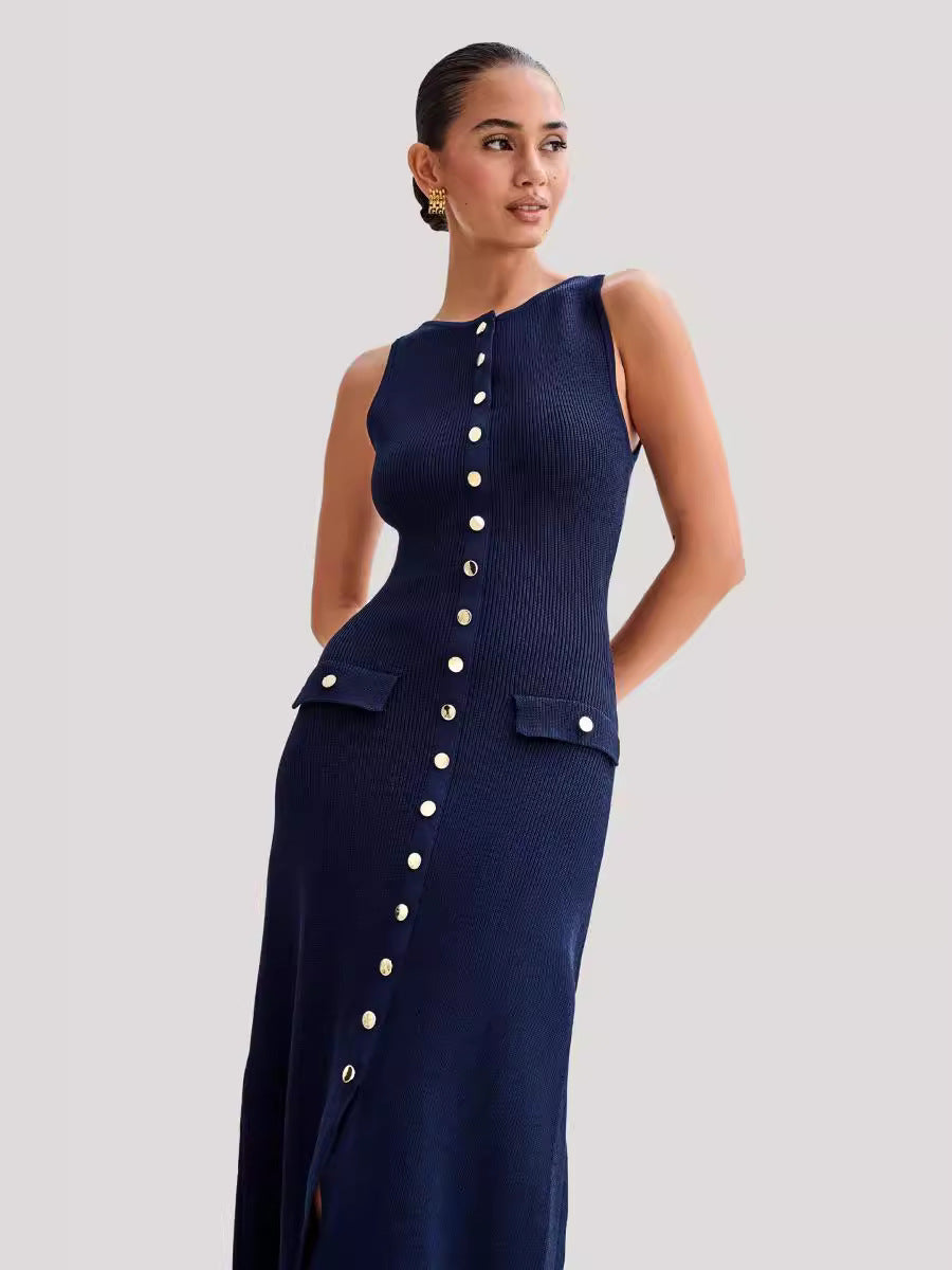 Office Simple Generous Sleeveless Midi Dress