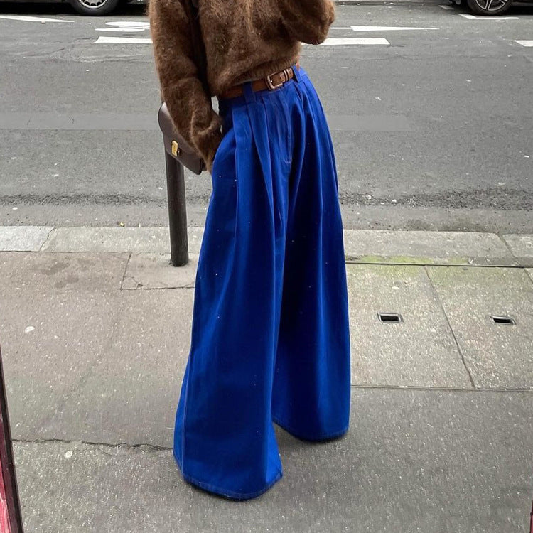 Pantalon large taille haute bleu style urbain